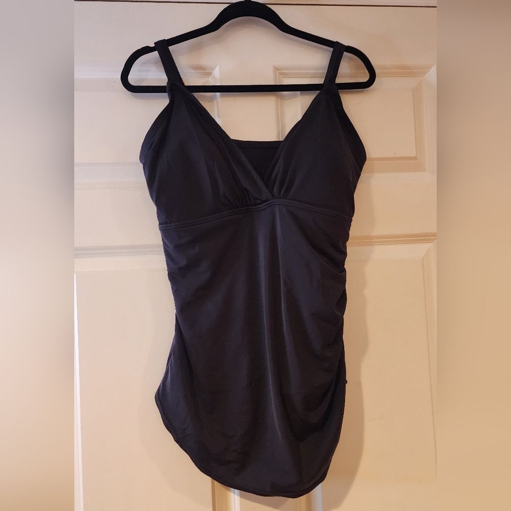 Swimsuits for All Shore Club black slimming ruched one piece swimsuit